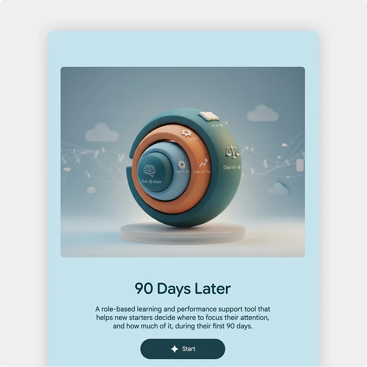 The 90 Days Later GPT start screen on a pale blue background.